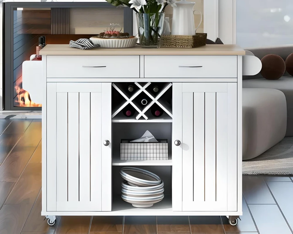 rolling wood cart with drawers