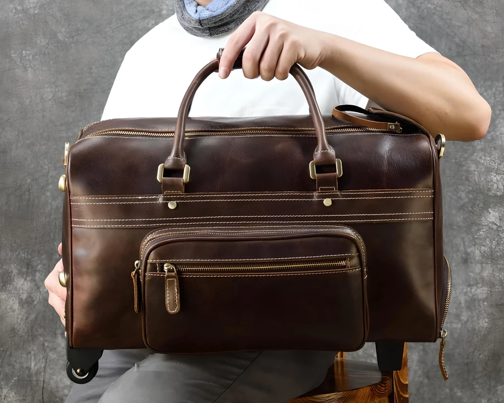 leather luggage with wheels